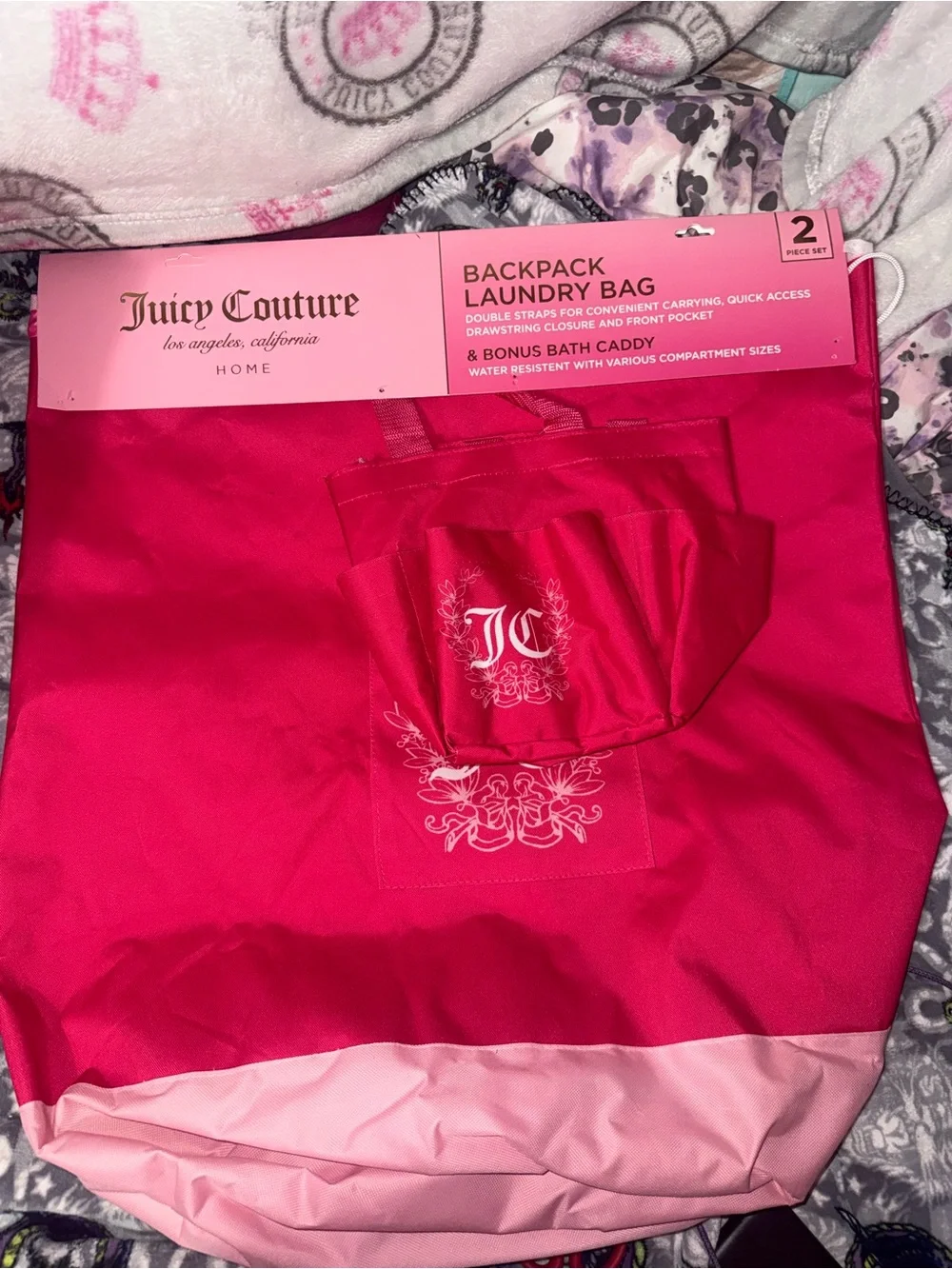 Juicy Couture Hot Pink Drawstring Backpack Laundry Bag